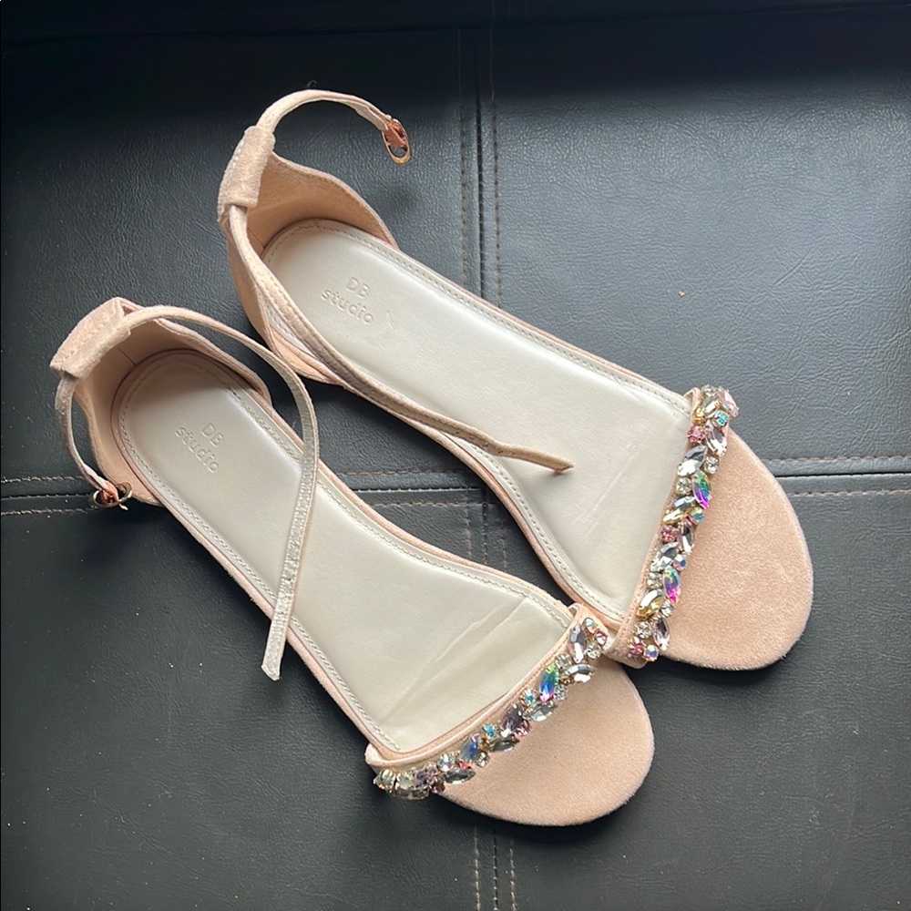 Db Studio Halston Tan Sandals with Aurora Borealis Rhinestone Embellishments 9